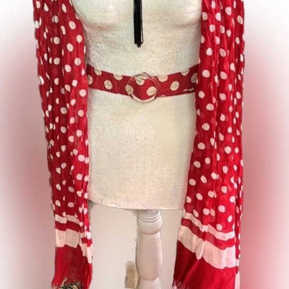 ♥️ Talbots Vintage Red & white polkadot, scarf, and belt and tassel necklace ♥️ - Picture 9 of 9